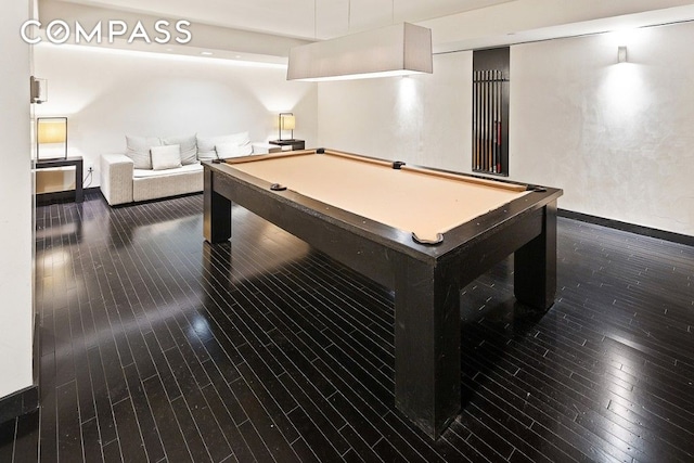 rec room featuring dark wood-type flooring and billiards