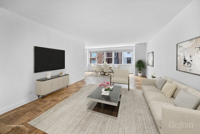 living room with light parquet floors