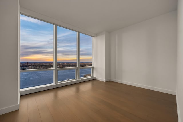 15 Hudson Yards Unit 38C, New York City, NY 10001 - spare room featuring baseboards, dark wood-style flooring, a water view, and expansive windows
