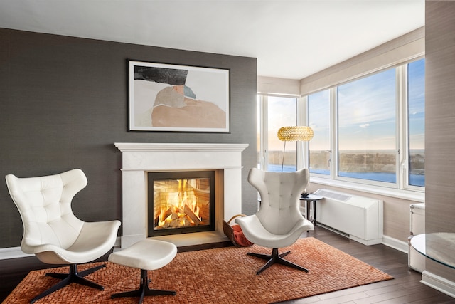 80 Riverside Blvd Unit Ph-1B, New York City, NY 10069 - sitting room featuring healthy amount of natural light, dark wood-style floors, a glass covered fireplace, and baseboards