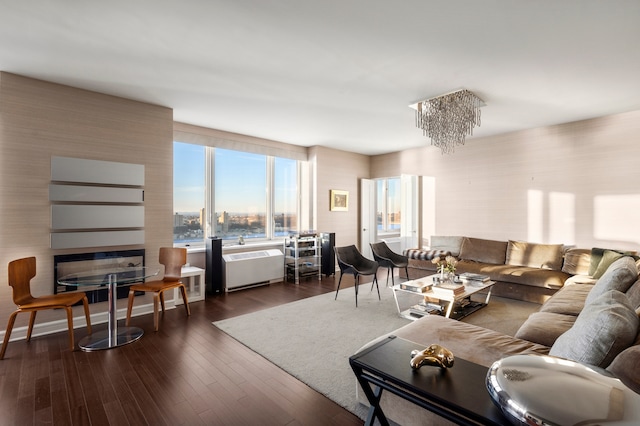 80 Riverside Blvd Unit Ph-1B, New York City, NY 10069 - living room featuring a chandelier, hardwood / wood-style floors, and a fireplace