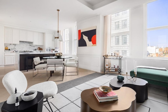 living room with light tile patterned floors