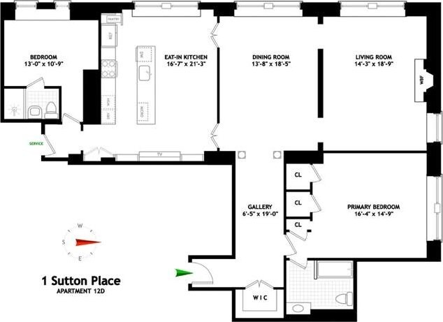 1 Sutton Pl S Unit 12D, New York City, NY 10022 - floor plan / room layout