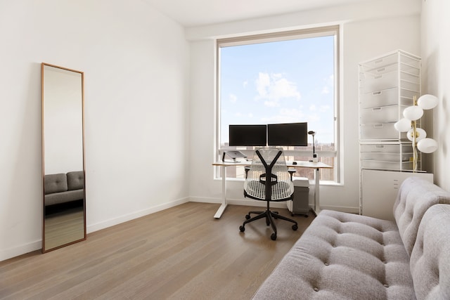 office space with baseboards and wood finished floors