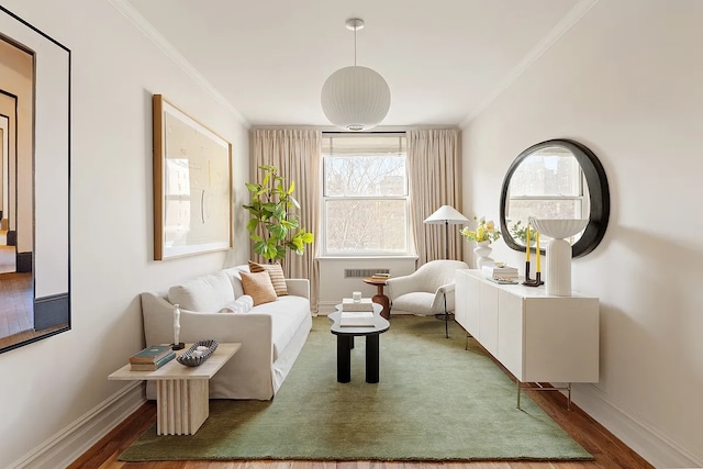 45 W 11th St Unit 5A, New York City, NY 10011 - sitting room featuring ornamental molding, wood finished floors, and baseboards