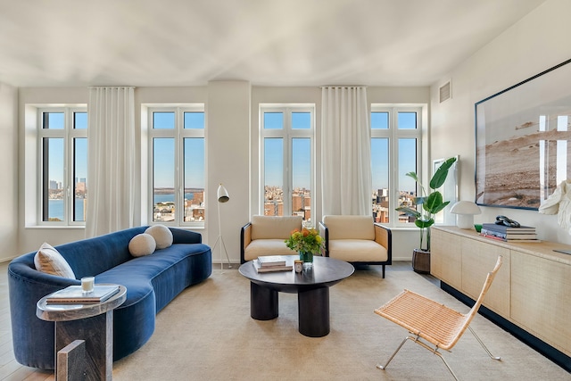 living area featuring visible vents and baseboards