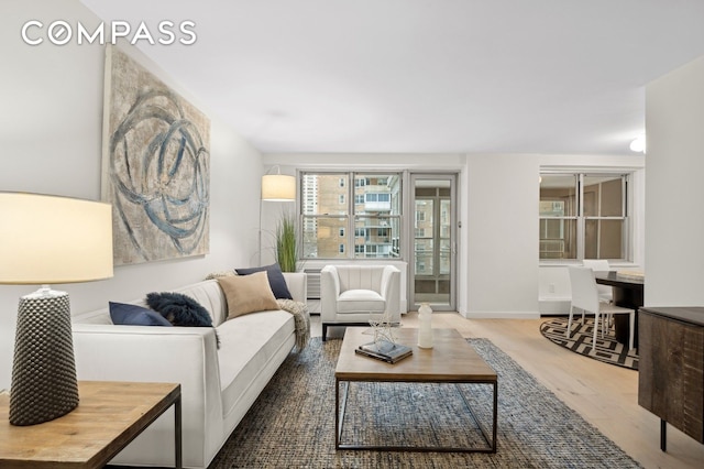 living room featuring baseboards and wood finished floors