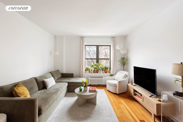 living area featuring visible vents and wood finished floors