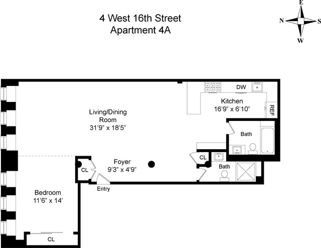 4 W 16th St Unit 4A, New York City, NY 10011 - floor plan / room layout