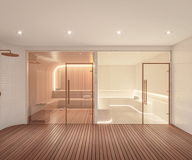 view of sauna with recessed lighting
