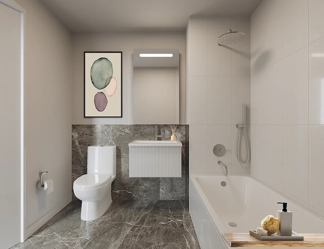 1548 72nd St Unit 302, New York City, NY 11228 - full bath with tile walls, toilet, tub / shower combination, marble finish flooring, and vanity