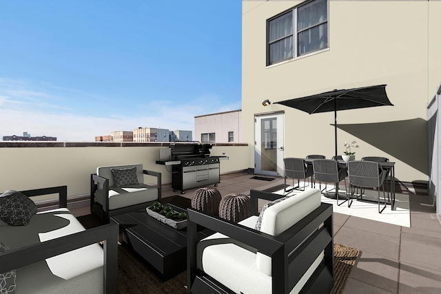 view of patio featuring area for grilling, an outdoor living space, and outdoor dining space