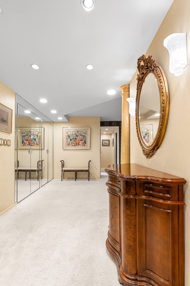 corridor featuring carpet floors and recessed lighting