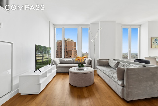 living room with wood finished floors