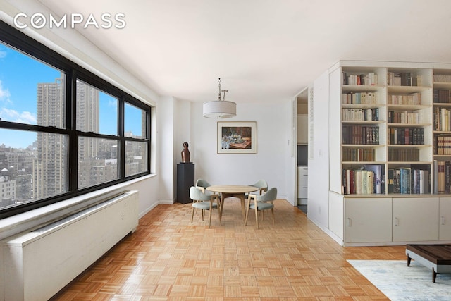 sitting room featuring a city view