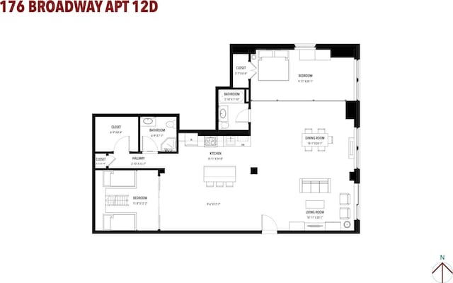 176 Broadway Unit 12D, New York City, NY 10038 - floor plan / room layout