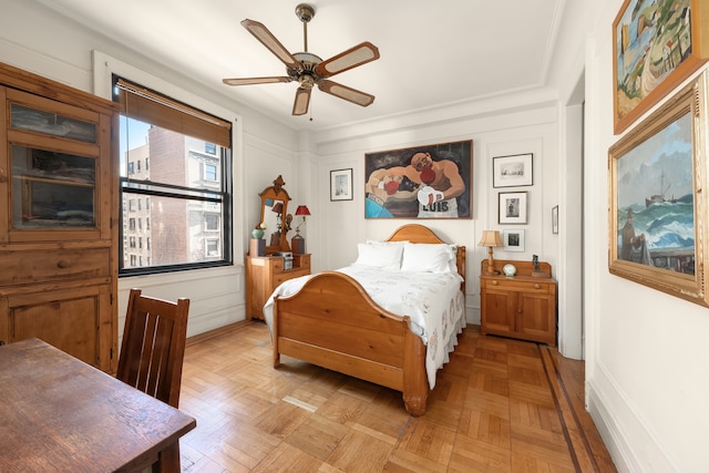645 W End Ave Unit 9C, New York City, NY 10025 - bedroom featuring crown molding and a ceiling fan