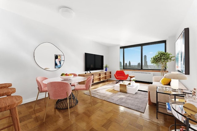 living area with baseboards