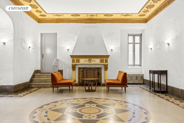 building lobby featuring stairs and visible vents