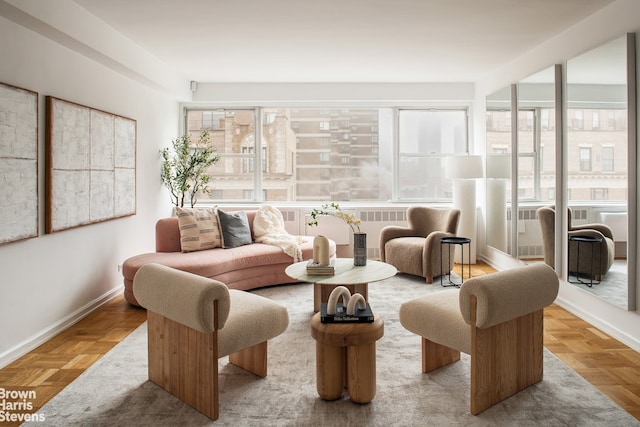 living area with baseboards