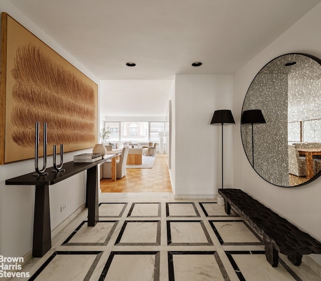 hallway featuring recessed lighting