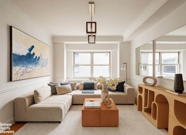 35 Sutton Pl Unit 18F, New York City, NY 10022 - living room featuring crown molding