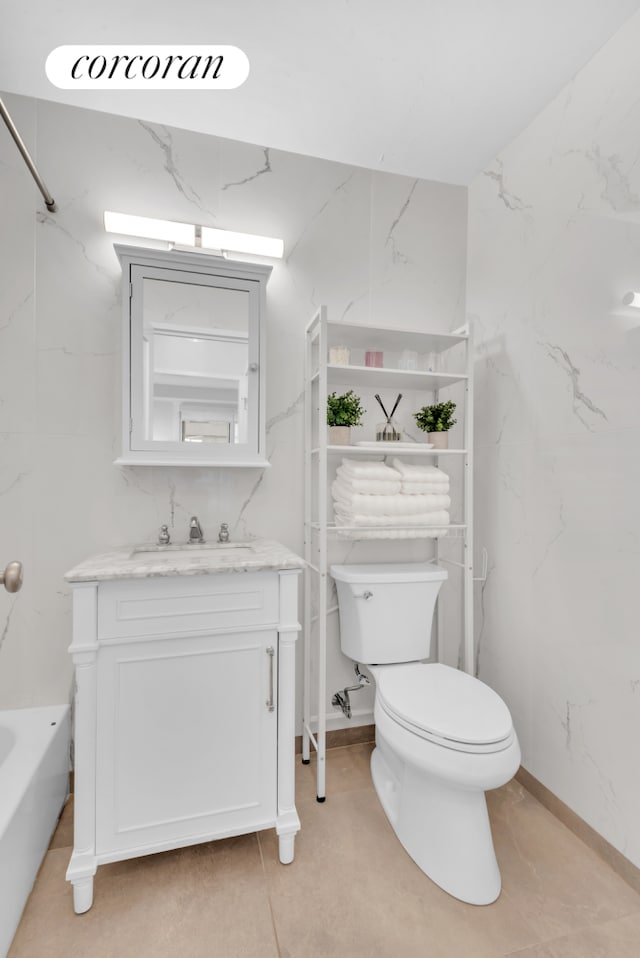 bathroom with shower / bath combination, vanity, and toilet