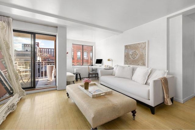 living room with light wood-style flooring and baseboards