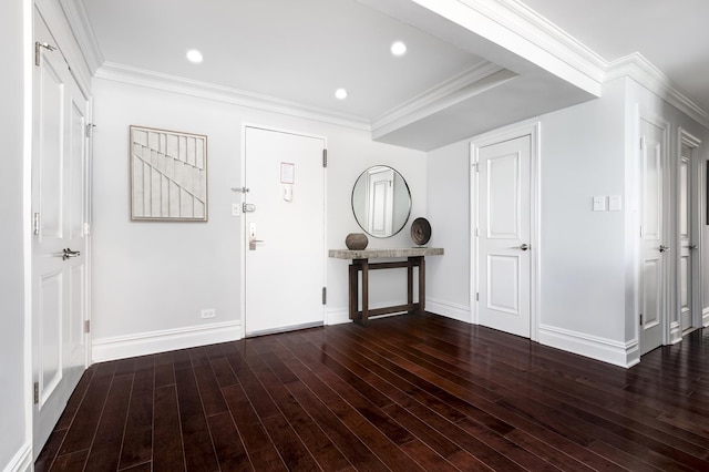 310 E 70th St Unit 10E, New York City, NY 10021 - foyer with wood finished floors, baseboards, recessed lighting, and ornamental molding