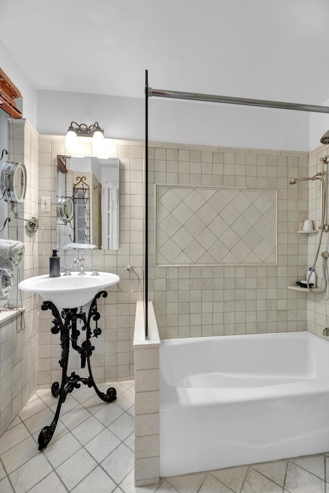 bathroom featuring tile walls and tile patterned floors