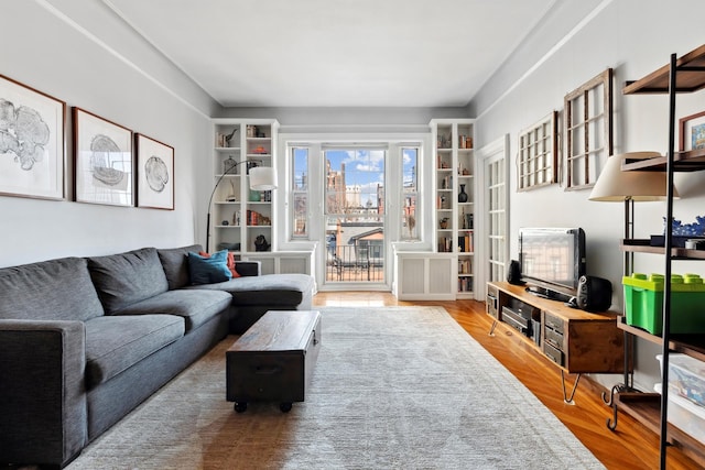 living room with wood finished floors