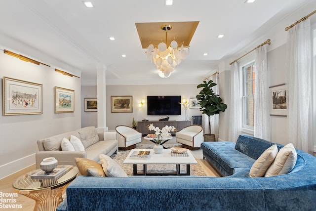 37 W 93rd St Unit 17/13, New York City, NY 10025 - living room featuring baseboards, a chandelier, wood finished floors, and recessed lighting