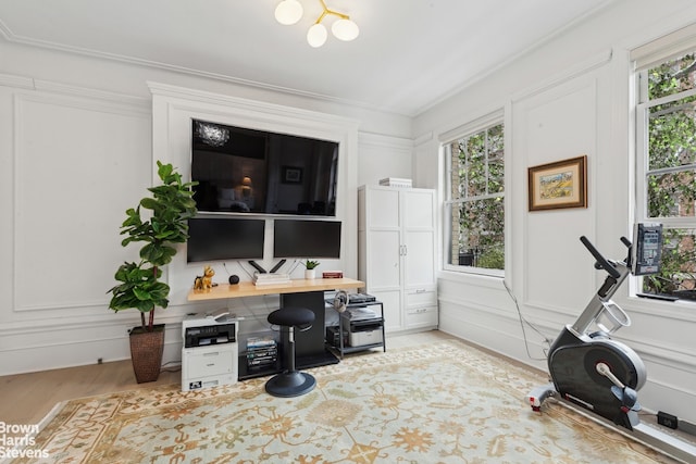 37 W 93rd St Unit 17/13, New York City, NY 10025 - office area with a decorative wall, healthy amount of natural light, wood finished floors, and ornamental molding
