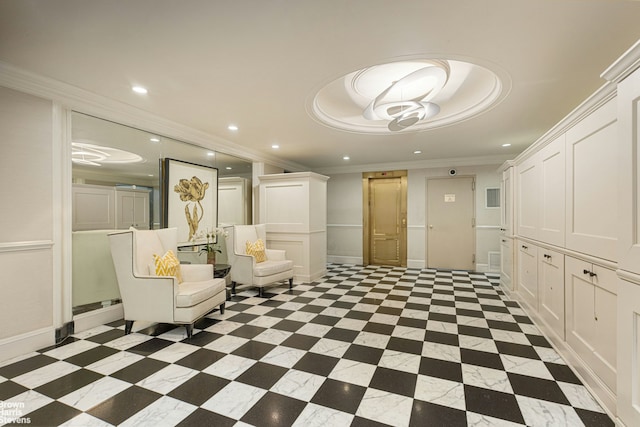 330 E 79th St Unit 1A, New York City, NY 10075 - living area with ornamental molding, recessed lighting, and a tray ceiling