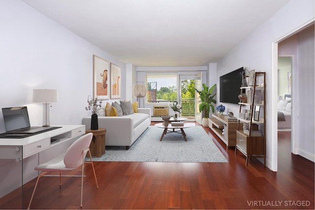 living room featuring dark wood-style floors