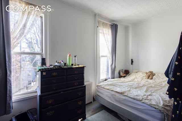 bedroom featuring radiator heating unit