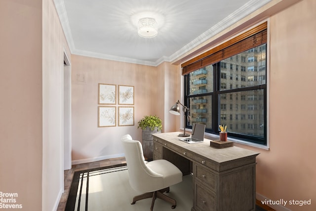 305 E 40th St Unit 17Jk, New York City, NY 10017 - office area with crown molding and baseboards