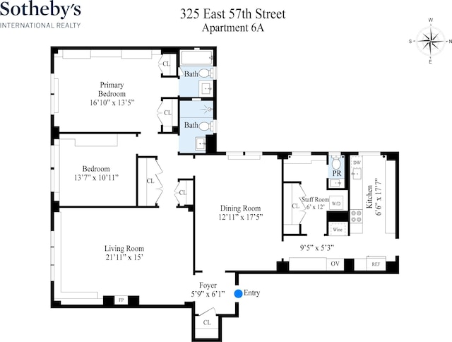 325 E 57th St Unit 6A, New York City NY, 10022, 2 bedrooms, 2.5 baths condo for sale