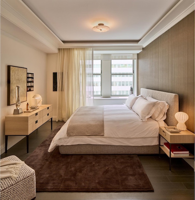 bedroom featuring crown molding