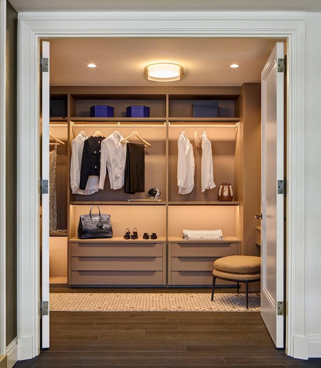 mudroom with recessed lighting and dark wood-style floors