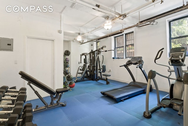 workout area featuring electric panel