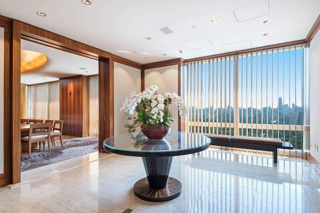 building lobby featuring recessed lighting