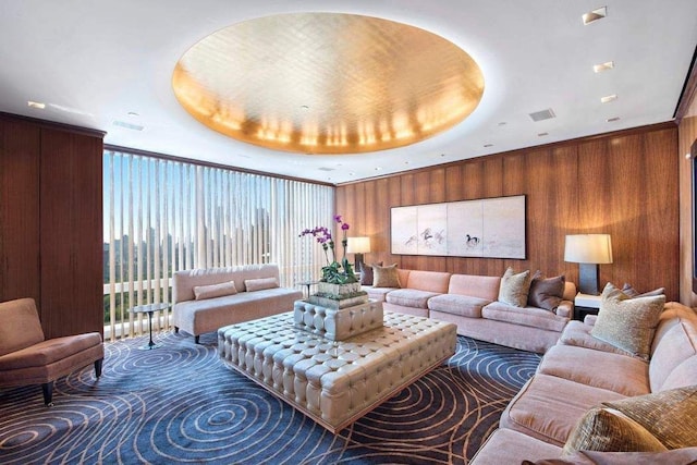common area featuring wooden walls