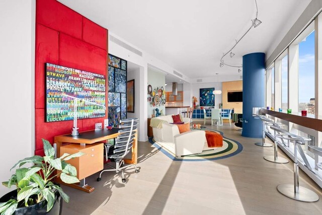 living room with a desk