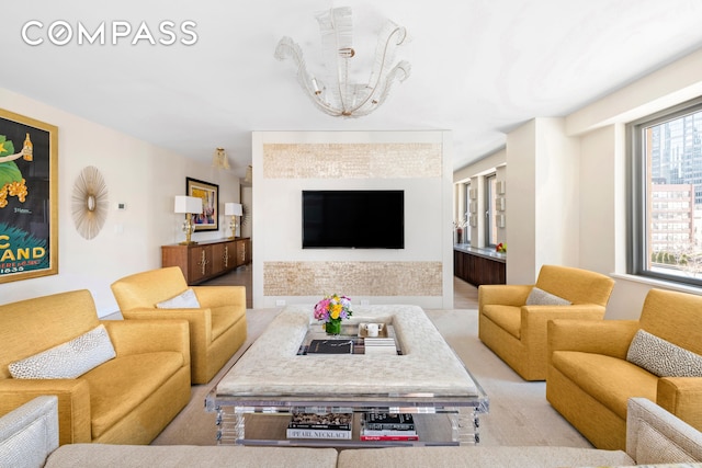 living room featuring a chandelier