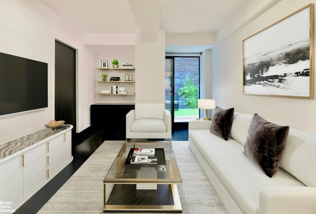 living room featuring dark wood-style floors