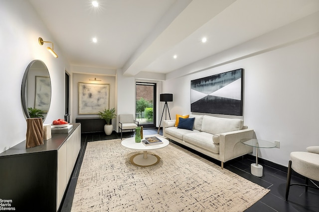 254 Park Ave S Garden, Unit Garden, New York City, NY 10010 - tiled living area with recessed lighting and beamed ceiling