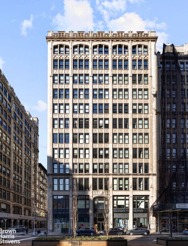 view of building exterior with a city view