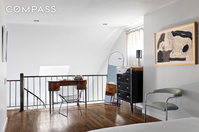 211 Thompson St Unit Ph6D, New York City, NY 10012 - sitting room featuring wood finished floors, an upstairs landing, and lofted ceiling