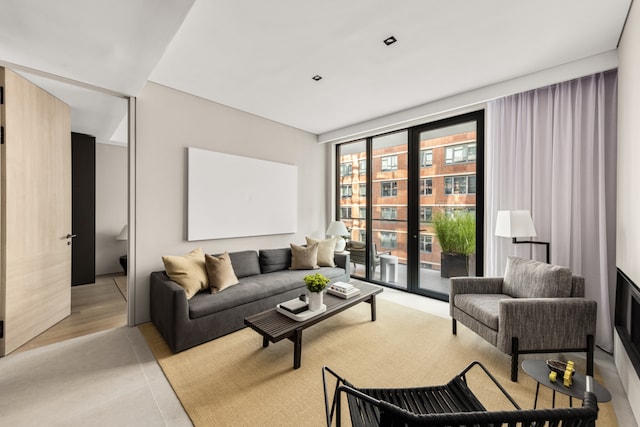 living room with expansive windows